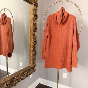 Free People Rust Orange Cowl Neck Knit Sweater